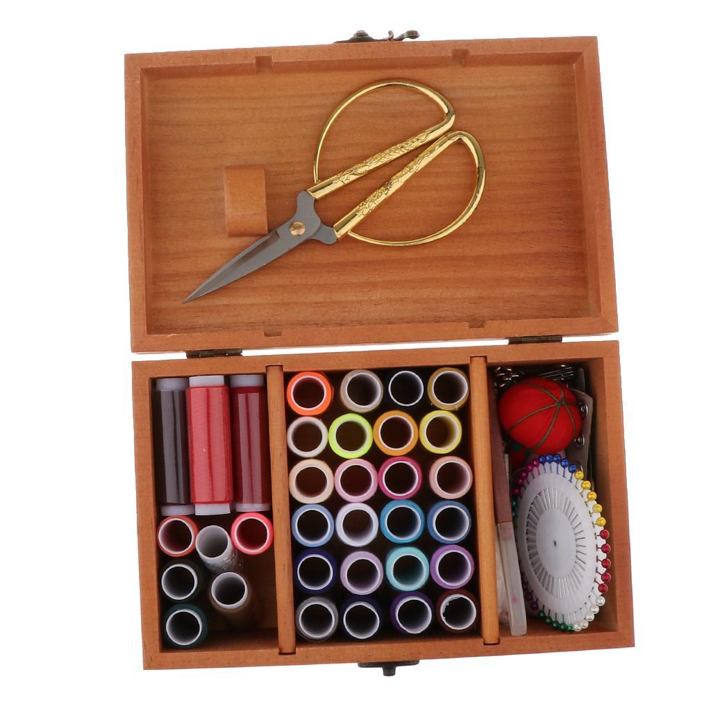 Vintage Sewing Kit with Wooden Box Sewing Accessories Supplies for Beginners - Aladdin Shoppers