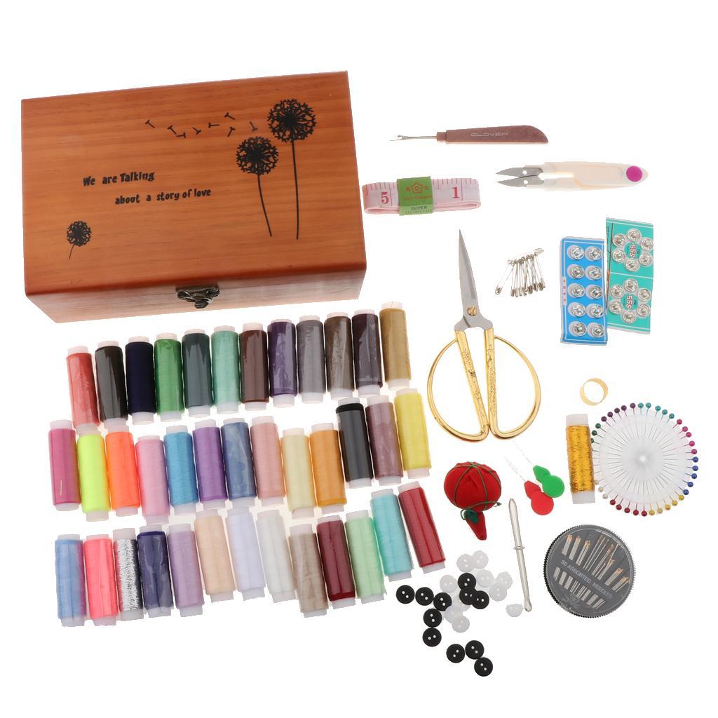 Vintage Sewing Kit with Wooden Box Sewing Accessories Supplies for Beginners - Aladdin Shoppers