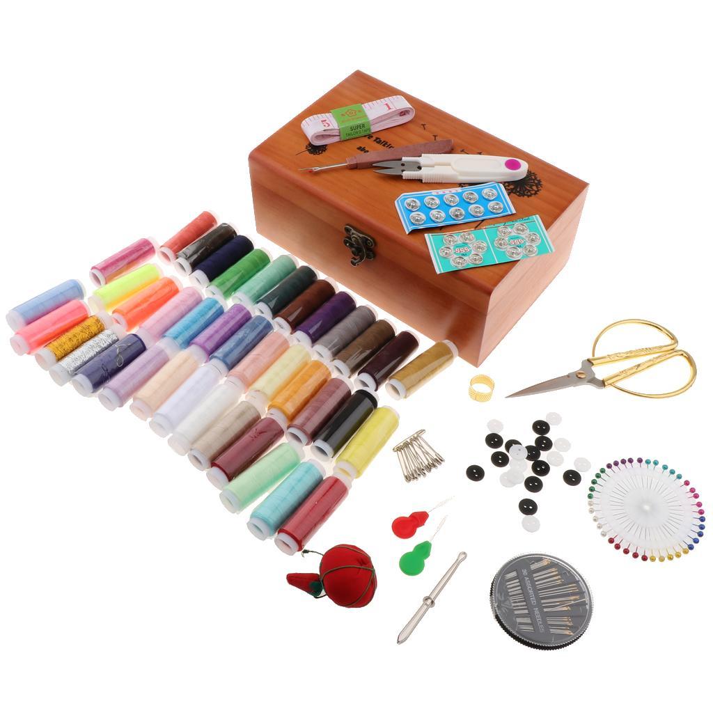 Vintage Sewing Kit with Wooden Box Sewing Accessories Supplies for Beginners - Aladdin Shoppers