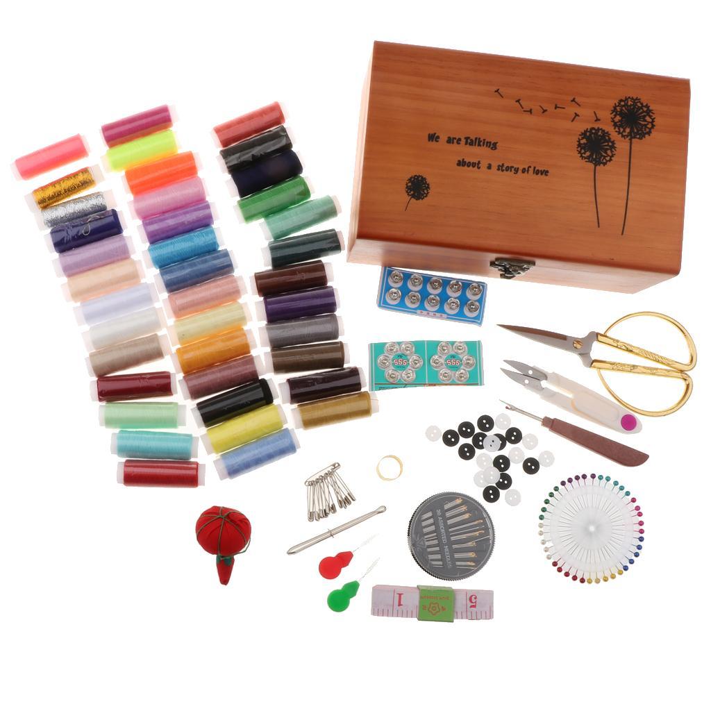 Vintage Sewing Kit with Wooden Box Sewing Accessories Supplies for Beginners - Aladdin Shoppers
