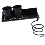 Wall Mount Hair Dryer Holder Rack Stand Storage Comb Brush Organizer Hanger with Two Cups - Aladdin Shoppers