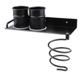 Wall Mount Hair Dryer Holder Rack Stand Storage Comb Brush Organizer Hanger with Two Cups - Aladdin Shoppers