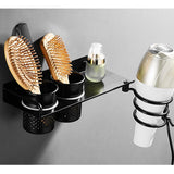 Wall Mount Hair Dryer Holder Rack Stand Storage Comb Brush Organizer Hanger with Two Cups - Aladdin Shoppers