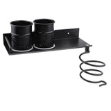 Wall Mount Hair Dryer Holder Rack Stand Storage Comb Brush Organizer Hanger with Two Cups - Aladdin Shoppers