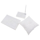 Wedding Lace Flower Applique Ring Pillow Guest Book Pen With Pen Holder Set - Aladdin Shoppers