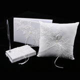 Wedding Lace Flower Applique Ring Pillow Guest Book Pen With Pen Holder Set - Aladdin Shoppers