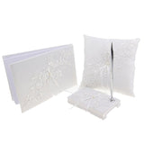 Wedding Lace Flower Applique Ring Pillow Guest Book Pen With Pen Holder Set - Aladdin Shoppers