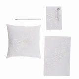 Wedding Lace Flower Applique Ring Pillow Guest Book Pen With Pen Holder Set - Aladdin Shoppers