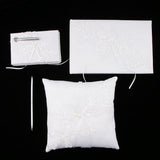 Wedding Lace Flower Applique Ring Pillow Guest Book Pen With Pen Holder Set - Aladdin Shoppers