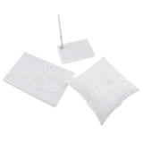 Wedding Lace Flower Applique Ring Pillow Guest Book Pen With Pen Holder Set - Aladdin Shoppers