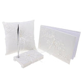 Wedding Lace Flower Applique Ring Pillow Guest Book Pen With Pen Holder Set - Aladdin Shoppers