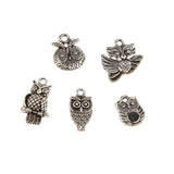 Maxbell Wholesale Bulk Lots 50 Pieces Alloy Tibetan Silver Plated Owl Charms Pendants Spacer Beads for Jewelry Making DIY Handmade Craft Supplies 15x12mm
