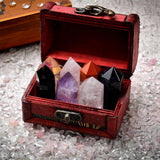 Wooden Box of 7 Rock Mineral Specimens Science Kits Collection Crystal Quartz Home Decor Collectibles - Aladdin Shoppers